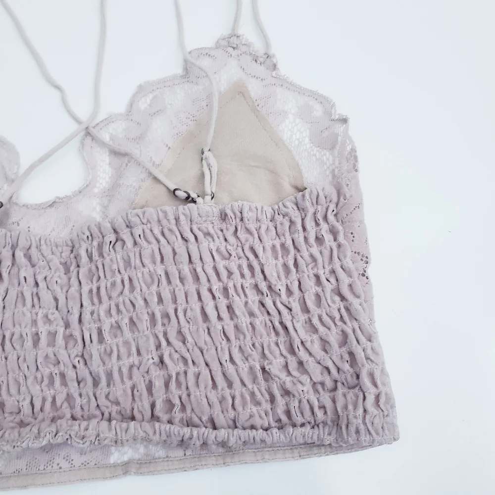 Free People Madonna Crushed Velvet Bralette Cream/Tan